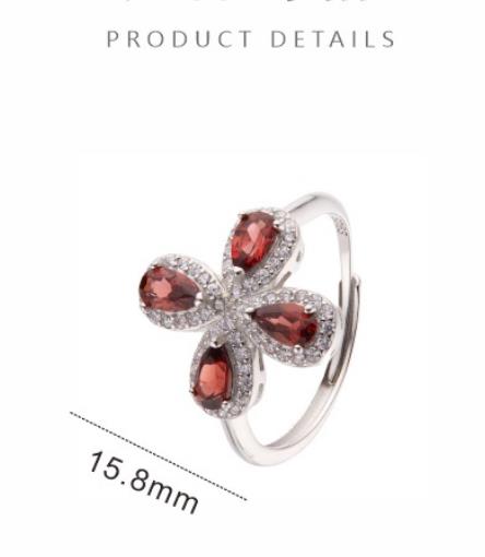 Flower-shaped S925 Sterling Silver Ring Set With Natural Gemstones
